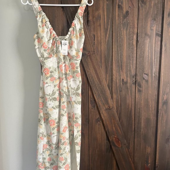 Abercrombie & Fitch Green and White Floral Cinched Neck Midi - Picture 3 of 4